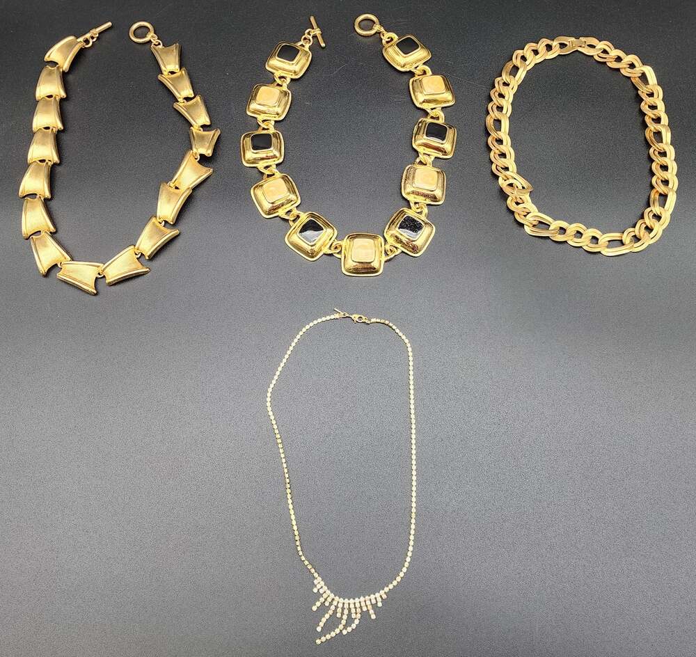 Lot of 4 Vintage Gold Tone Necklaces Mixed Styles Elegant Women’s Jewelry